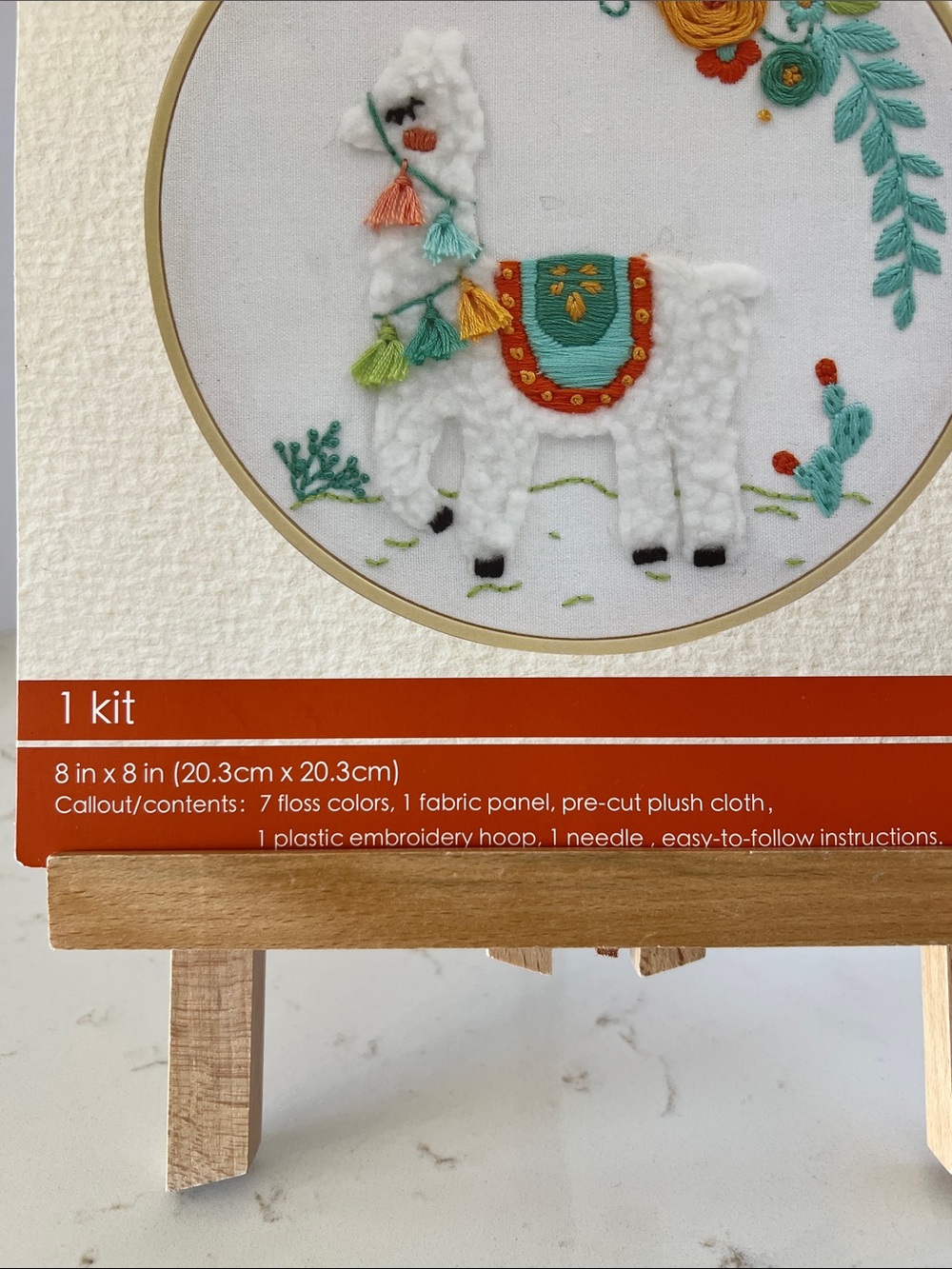 Llama Embroidery Hoop Kit 8” x 8” DIY Floral Alpaca Craft Kit NIP - Picture 4 of 6